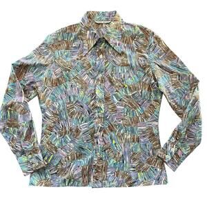 Vintage 1970s Joseph Magnin Abstract Print Blouse Women’s MEDIUM